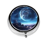 Pastillero de 3 compartimentos con espejo, diseño cósmico de cielo estrellado y cañón, organizador de pastillas pequeño para bolso y bolsillo organizador de vitaminas