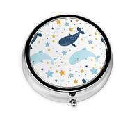 Pastillero de 3 compartimentos con espejo, diseño de ballena estrella, organizador de pastillas pequeño para bolso y bolsillo organizador de vitaminas