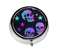 Pastillero de 3 compartimentos con espejo, diseño de calavera de estrella brillante, pequeño organizador de pastillas para bolso y bolsillo organizador de vitaminas