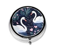 Pastillero de 3 compartimentos con espejo, diseño de corazones y cisnes y pájaros, pequeño organizador de pastillas para bolso y bolsillo organizador de vitaminas