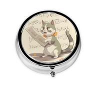 Pastillero de 3 compartimentos con espejo, diseño de gatos cantando, organizador de pastillas pequeño para bolso y bolsillo organizador de vitaminas