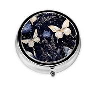 Pastillero de 3 compartimentos con espejo, diseño de hojas de mariposa, organizador de pastillas pequeño para bolso y bolsillo organizador de vitaminas