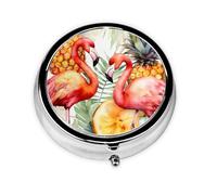 Pastillero de 3 compartimentos con espejo, diseño de piña tropical, flamenco, organizador de pastillas pequeño para bolso y bolsillo organizador de vitaminas