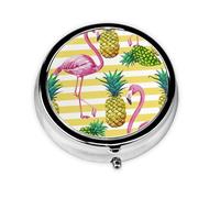 Pastillero de 3 compartimentos con espejo, diseño de piña y flamenco, organizador de pastillas pequeño para bolso y bolsillo organizador de vitaminas