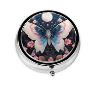 Pastillero de 3 compartimentos con espejo, diseño floral de mariposa rosa, organizador de pastillas pequeño para bolso y organizador de vitaminas de bolsillo