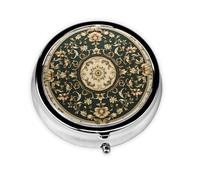 Pastillero de 3 compartimentos con espejo, diseño tribal clásico circular, organizador de pastillas para bolso y bolsillo organizador de vitaminas