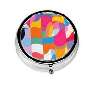 Pastillero de 3 compartimentos con espejo geométrico abstracto para tableta pequeño organizador de pastillas para bolso y bolsillo organizador de vitaminas