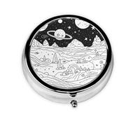 Pastillero de 3 compartimentos con espejo, graffiti cósmico, organizador de pastillas pequeño para bolso y bolsillo organizador de vitaminas