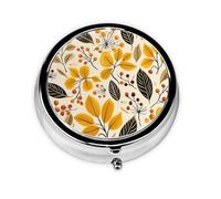 Pastillero de 3 compartimentos con espejo, hojas de otoño, bayas, organizador de pastillas pequeño para bolso y organizador de vitaminas