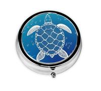 Pastillero de 3 compartimentos con espejo, línea azul tortuga, organizador de pastillas pequeño para bolso y organizador de vitaminas de bolsillo