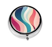 Pastillero de 3 compartimentos con espejo, moderno diseño de rayas abstractas, organizador de pastillas para bolso y bolsillo organizador de vitaminas