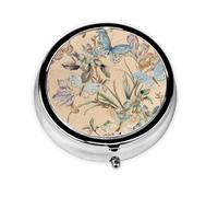 Pastillero de 3 compartimentos con espejo, pájaro, mariposa, flor, retro, organizador de pastillas para bolso y bolsillo organizador de vitaminas