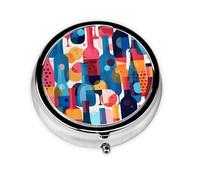 Pastillero de 3 compartimentos con espejo para botella de vino tinto, organizador de pastillas pequeño para bolso y organizador de vitaminas de bolsillo