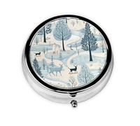Pastillero de 3 compartimentos con espejo, para invierno, bosque, ciervos, animales, árbol, pastillero, organizador de pastillas para bolso y bolsillo, organizador de vitaminas
