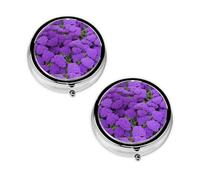 Pastillero de 3 compartimentos con estampado de mármol con textura morada oscura, portátil, para bolsillo o bolso, organizador de píldoras decorativo de metal, organizador de vitaminas, regalo único