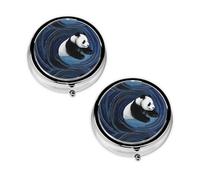 Pastillero de 3 compartimentos con estampado de panda, portátil, para bolsillo o bolso, organizador de píldoras, organizador de vitaminas de metal decorativo, regalo único