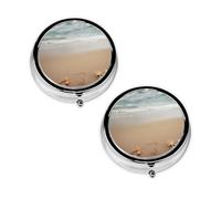 Pastillero de 3 compartimentos con estampado de playa, portátil, para bolsillo o bolso, organizador de píldoras, organizador de vitaminas de metal decorativo, regalo único