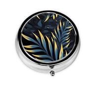 Pastillero de 3 compartimentos con hojas en la oscuridad, una caja de medicamentos portátil que contiene vitaminas, medicamentos, aceite de pescado y suplementos.