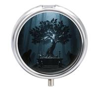Pastillero de 3 compartimentos con luz negra del árbol de la vida, pastillero de viaje con espejo, impermeable, organizador de píldoras medicinales, 3 veces al día, contenedor portátil para bolso y