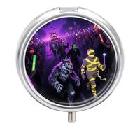 Pastillero de 3 compartimentos con luz negra para Halloween, pastillero de viaje con espejo, impermeable, organizador de píldoras medicinales, 3 veces al día, contenedor portátil para bolso y bolsillo
