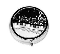 Pastillero de 3 compartimentos con notas musicales voladoras y teclas de piano, organizador portátil