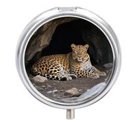 Pastillero de 3 compartimentos Cougar in The Cave, pastillero de viaje con espejo, impermeable, organizador de píldoras medicinales, 3 veces al día, contenedor portátil para bolso y bolsillo, redondo