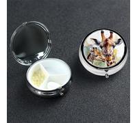 Pastillero de 3 compartimentos de metal con diseño de jirafa de ciervo y acuarela, organizador portátil de pastillas de viaje para bolsillo o bolso, caja de medicina redonda decorativa, contenedor de