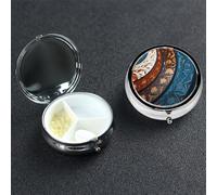 Pastillero de 3 compartimentos de metal con patrones en espiral y curva, organizador de pastillas portátil de viaje para bolsillo o bolso, caja de medicina redonda decorativa, contenedor de vitaminas