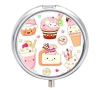 Pastillero De 3 Compartimentos Delicioso Helado Colorido Pastillero Con Espejo, Caja De Almacenamiento Portátil Redonda A De Humedad, Distribuidor De Metal, Regalo Único