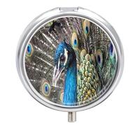 Pastillero De 3 Compartimentos Hermoso Pavo Real Pastillero Con Espejo, Caja De Almacenamiento Portátil Redonda A De Humedad, Distribuidor De Metal, Regalo Único