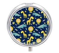 Pastillero De 3 Compartimentos Jirafa León Cocodrilo Azul Pastillero Con Espejo, Caja De Almacenamiento Portátil Redonda A De Humedad, Distribuidor De Metal, Regalo Único