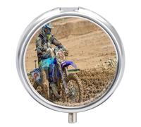 Pastillero De 3 Compartimentos Motocicleta Embarrada Pastillero Con Espejo, Caja De Almacenamiento Portátil Redonda A De Humedad, Distribuidor De Metal, Regalo Único