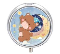 Pastillero De 3 Compartimentos Oso De Dibujos Animados, Luna Y Estrella Pastillero Con Espejo, Caja De Almacenamiento Portátil Redonda A De Humedad, Distribuidor De Metal, Regalo Único