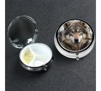 Pastillero de 3 compartimentos para bolsillo o bolso, mini pastillero de metal con diseño de lobo en la nieve, organizador de vitaminas, contenedor portátil para pastillas de viaje para guardar