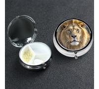 Pastillero de 3 compartimentos para bolsillo o bolso, mini pastillero de metal, con imagen de león, organizador de vitaminas, contenedor portátil para guardar suplementos y vitaminas
