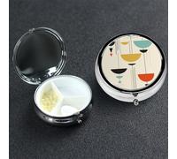 Pastillero de 3 compartimentos para bolsillo o bolso, mini pastillero de metal con impresiones modernas de mediados de siglo, organizador de vitaminas, contenedor portátil de pastillas de viaje para