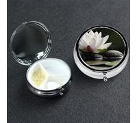 Pastillero de 3 compartimentos para bolsillo o bolso, mini pastillero de metal de loto y piedras Zen negras, organizador de vitaminas, contenedor portátil para pastillas de viaje para guardar