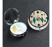 Pastillero de 3 compartimentos para bolsillo o bolso, mini pastillero de metal geométrico de mediados de siglo, organizador de vitaminas, contenedor portátil de pastillas de viaje para guardar