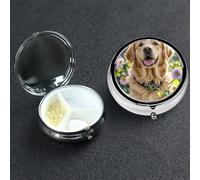 Pastillero de 3 compartimentos para bolsillo o bolso, mini pastillero de metal Golden Retriever, organizador de vitaminas, contenedor portátil para pastillas de viaje para guardar suplementos y