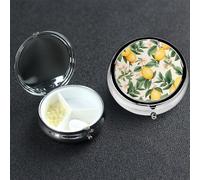 Pastillero de 3 compartimentos para bolsillo o bolso, mini pastillero de metal, limones y hojas de limón, organizador de vitaminas, contenedor portátil para pastillas de viaje para guardar suplementos