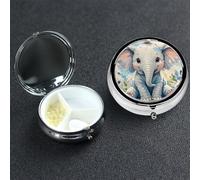 Pastillero de 3 compartimentos para bolsillo o bolso, mini pastillero de metal, lindo elefante bebé, acuarela, pastillero, organizador de vitaminas, contenedor portátil para pastillas de viaje para
