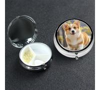 Pastillero de 3 compartimentos para bolsillo o bolso, mini pastillero de metal, lindo pastillero de perro corgi, organizador de vitaminas, contenedor portátil de pastillas de viaje para guardar