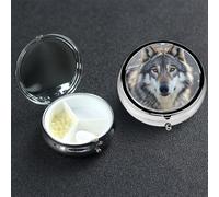 Pastillero de 3 compartimentos para bolsillo o bolso, mini pastillero de metal, pastillero de lobo gris salvaje, organizador de vitaminas, contenedor portátil para pastillas de viaje para guardar