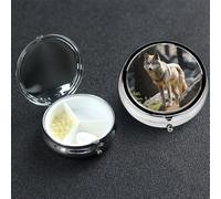 Pastillero de 3 compartimentos para bolsillo o bolso, mini pastillero de metal, pastillero de lobo para vida silvestre, organizador de vitaminas, contenedor portátil para pastillas de viaje para