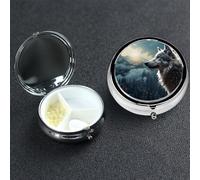 Pastillero de 3 compartimentos para bolsillo o bolso, mini pastillero de metal, pastillero de lobo por la noche, organizador de vitaminas, contenedor portátil para pastillas de viaje para guardar