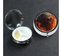 Pastillero de 3 compartimentos para bolsillo o bolso, mini pastillero de metal, pastillero de lobo salvaje en el fuego, organizador de vitaminas, contenedor portátil para pastillas de viaje para
