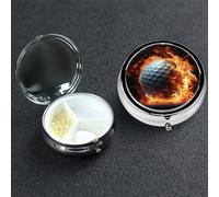 Pastillero de 3 compartimentos para bolsillo o bolso, mini pastillero de metal, pastillero de pelota de golf en el fuego, organizador de vitaminas, contenedor portátil para pastillas de viaje para