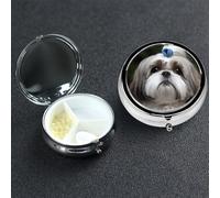 Pastillero de 3 compartimentos para bolsillo o bolso, mini pastillero de metal Shih Tzu, organizador de vitaminas, contenedor portátil para pastillas de viaje para guardar suplementos y vitaminas