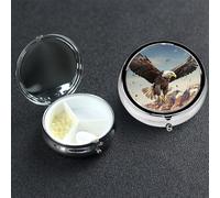 Pastillero de 3 compartimentos para bolsillo o bolso, mini pastillero de metal, un águila vuela sobre el pastillero, organizador de vitaminas, contenedor portátil para pastillas de viaje para guardar