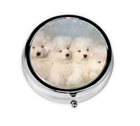 Pastillero de 3 compartimentos para cachorros de samoyedo, color blanco, para perros pequeños, organizador portátil